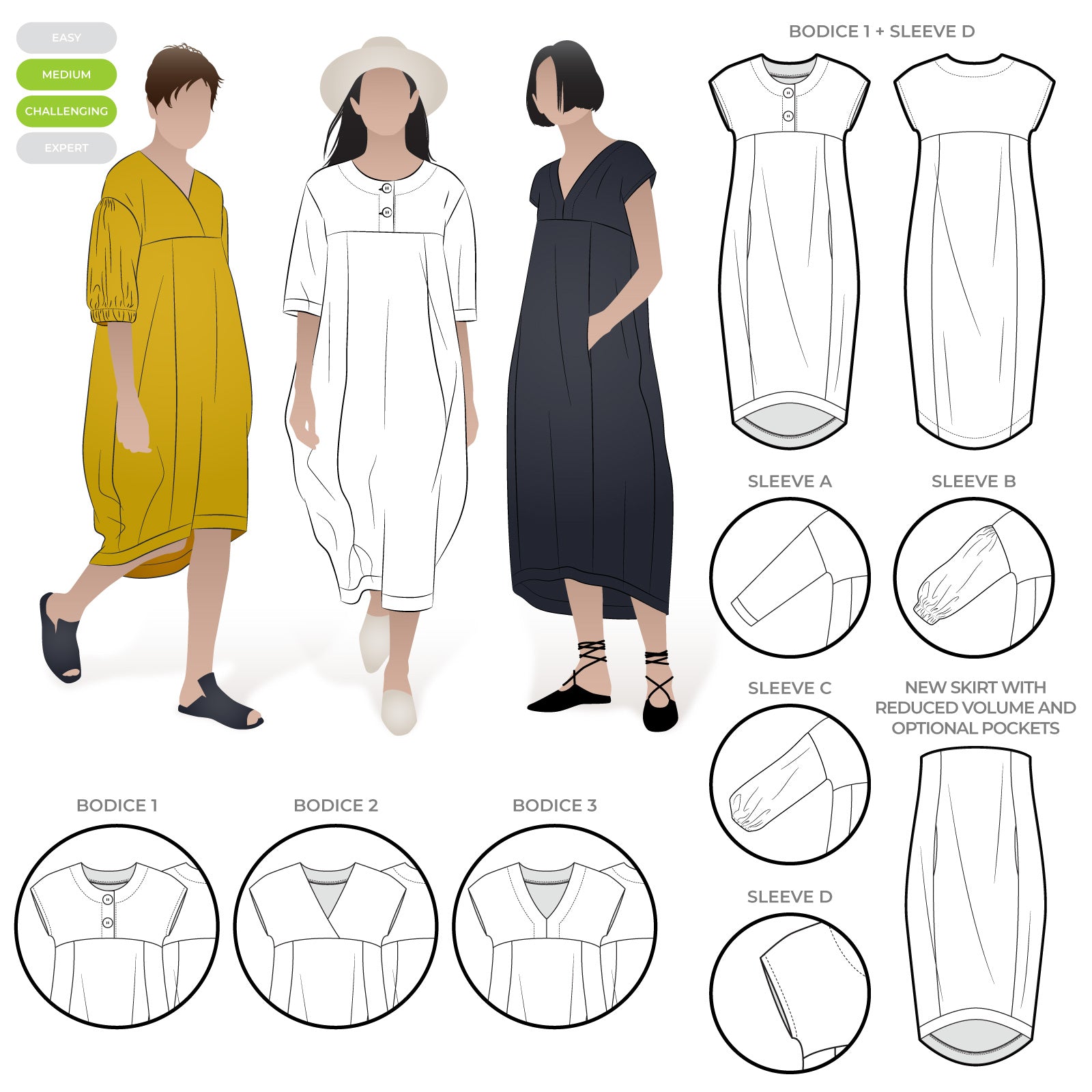 sewing pattern - StyleArc - Sydney Dress Extension Pack - Little Haberdasher Shoppe