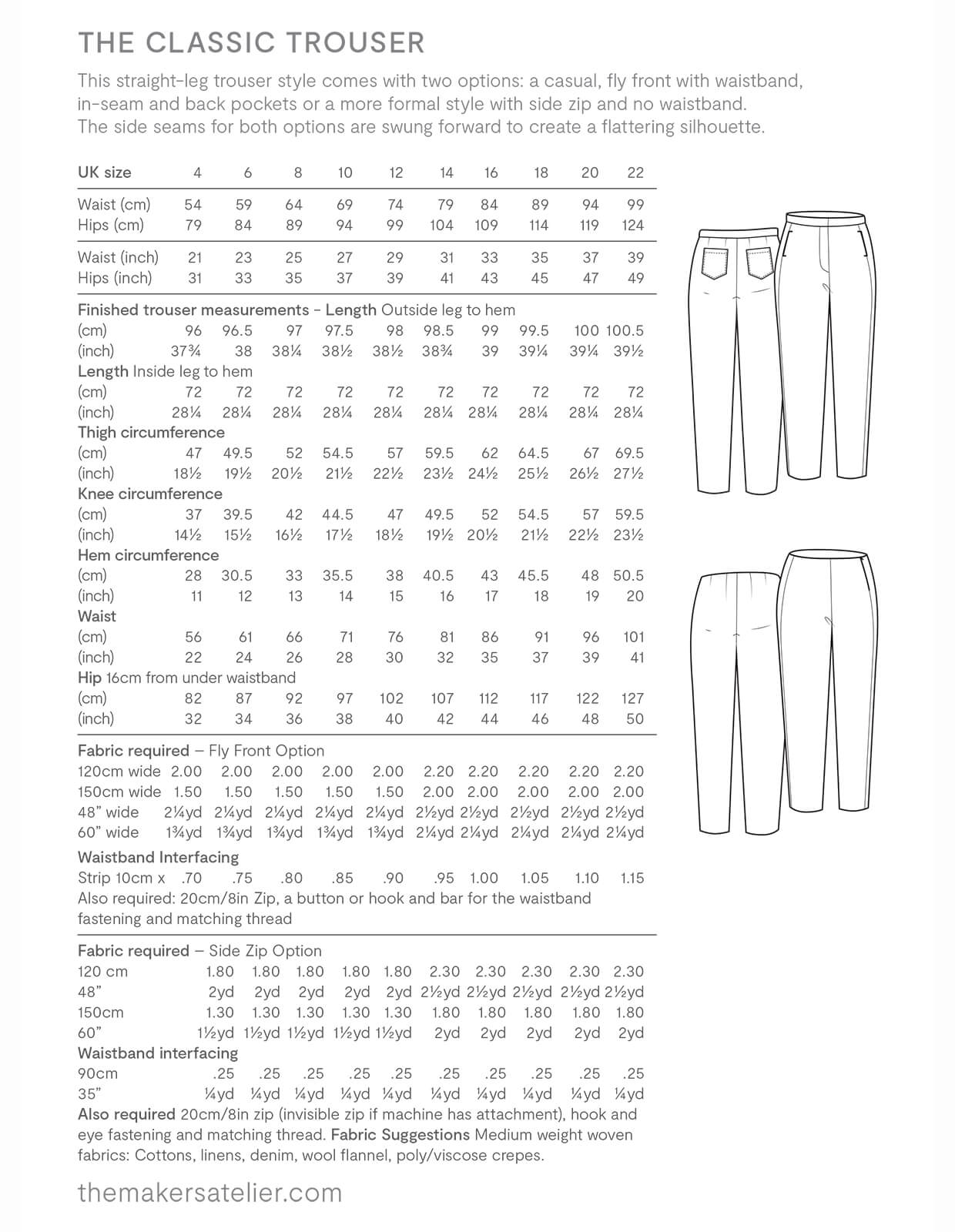 sewing pattern - The Makers Atelier - The Classic Trousers (PDF) - Little Haberdasher Shoppe