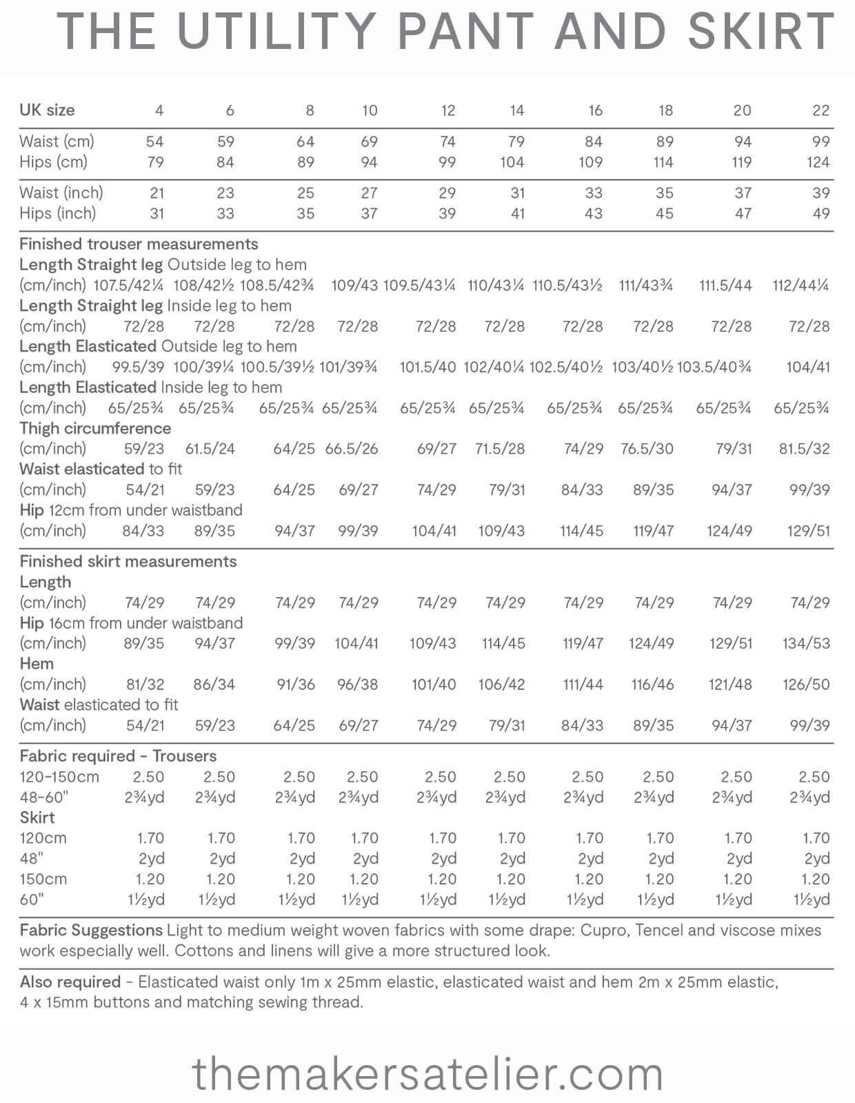 sewing pattern - The Makers Atelier - The Utility Pant and Skirt (PDF) - Little Haberdasher Shoppe