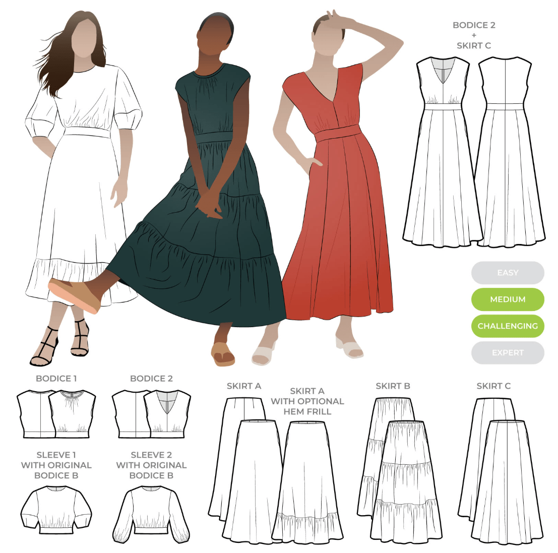 sewing pattern - StyleArc - Trinnie Dress Extension Pack - Little Haberdasher Shoppe